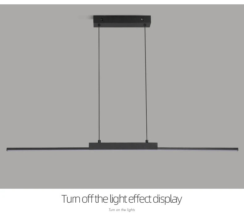 Linear Pendant Light — 26W Dimmable Long Chandelier, Dining Room Kitchen Living Room, Black