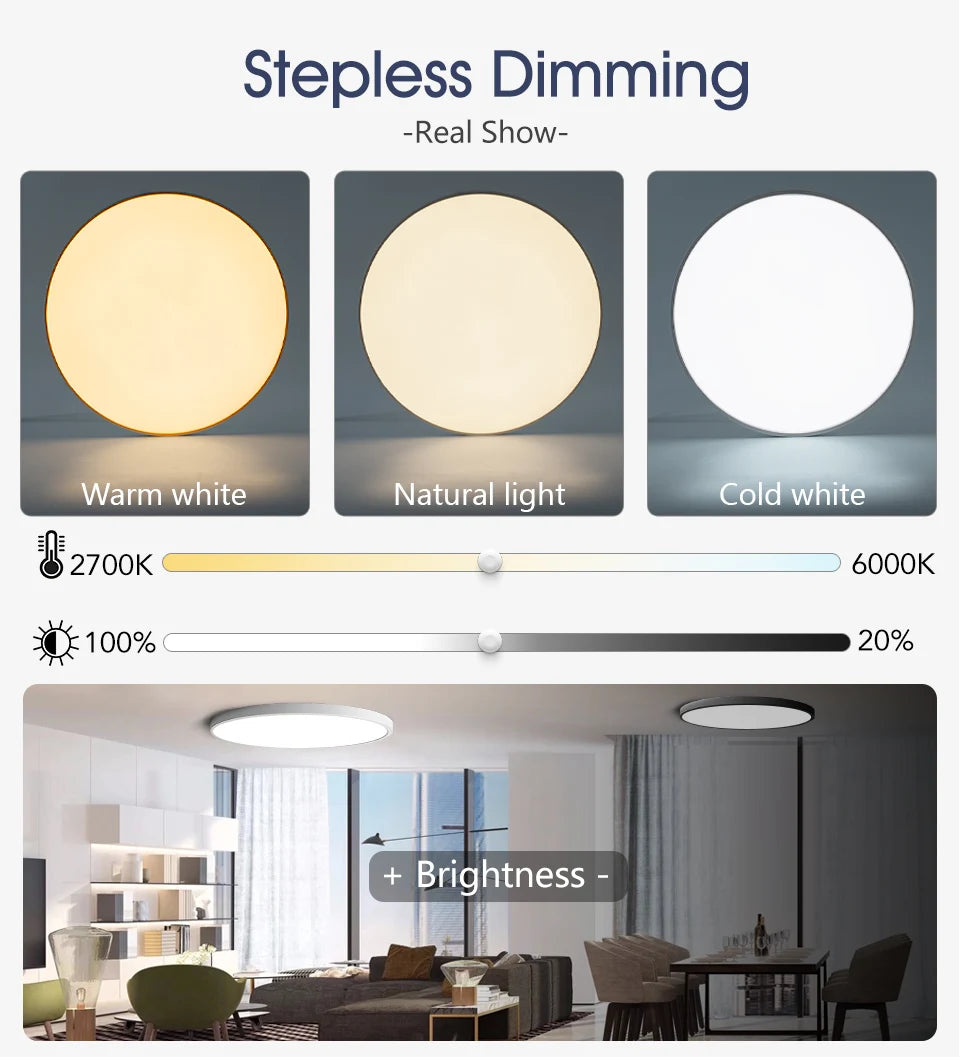 LED Ceiling Light — Smart Dimmable App Remote Control, 3000–6000K, Black White, Bedroom Living Room