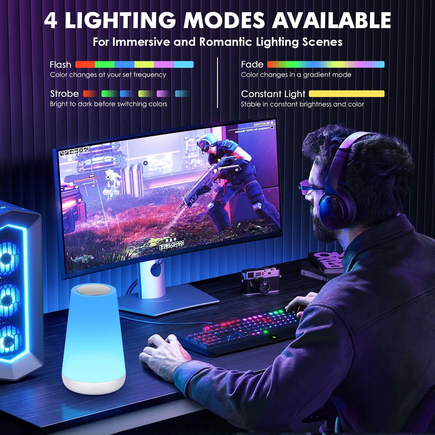 RGB LED Night Light — 13 Colors, Touch & Remote Control, Dimmable, USB Rechargeable, Bedside Lamp