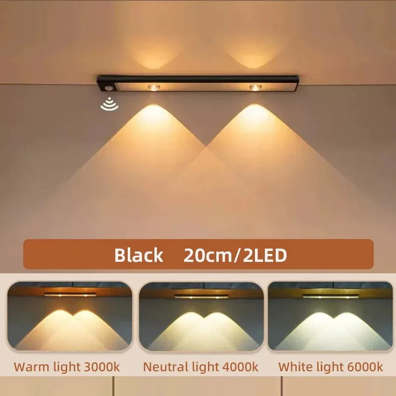LED Under Cabinet Light — Motion Sensor, 3 Color Temps, Dimmable, Rechargeable, Kitchen Wardrobe