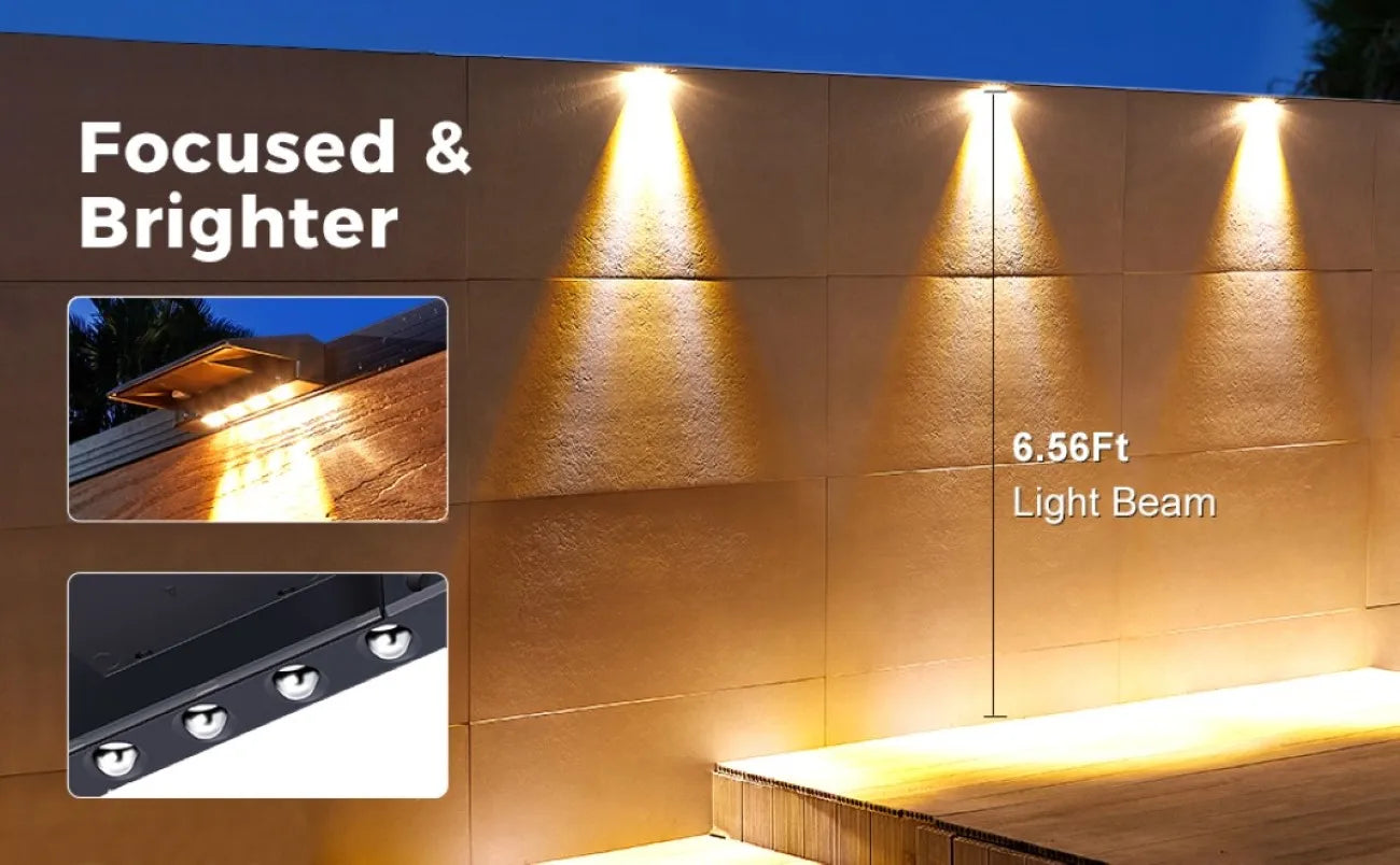 Solar Fence Wall Lights 2-Pack — Outdoor Waterproof Deck Lights, Fence Post Yard Pathway