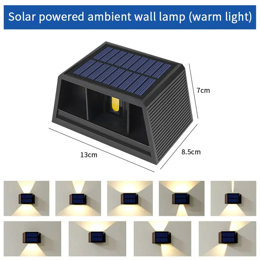 Solar LED Wall Sconce Outdoor — Up Down Light, Adjustable Beam, IP65 Waterproof Garden