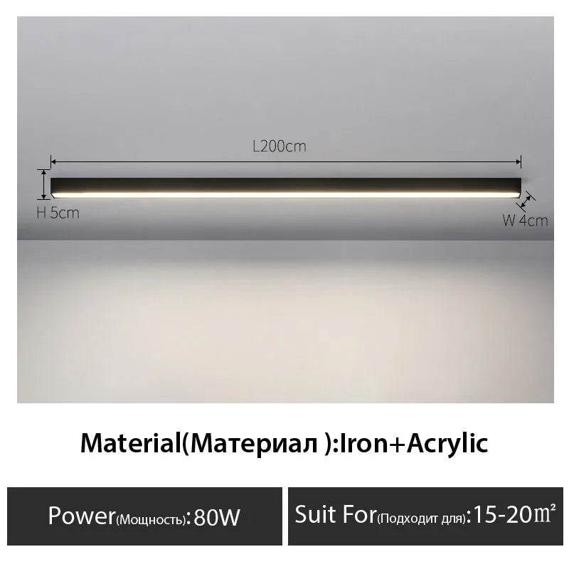 LED Ceiling Light — Linear Strip Flush Mount, Dimmable Remote, Black, Kitchen Dining Bedroom