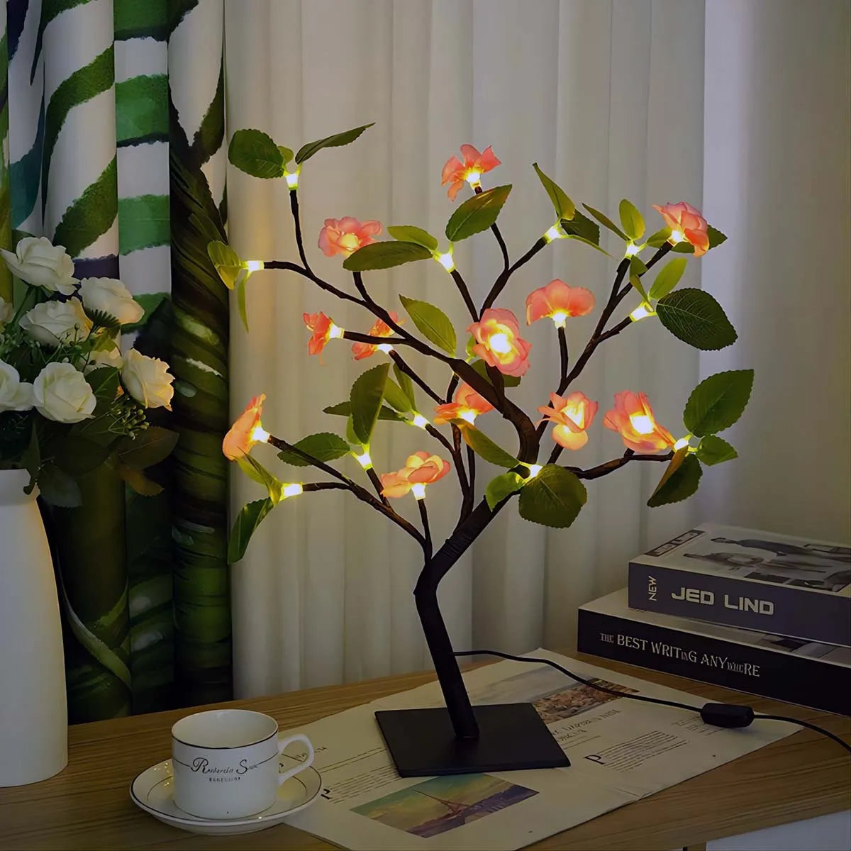 LED Blossom Tree Lamp — 24 LED Warm White Fairy Light, Bedroom Desk Decor Night Light
