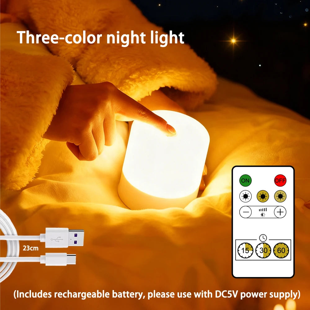 LED Desk Lamp Night Light — Touch Dimmable, RGB or 3 Color, Rechargeable or Plug-In, Bedside Reading