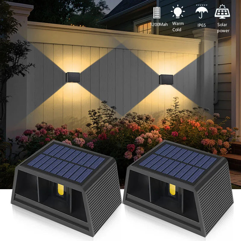 Solar LED Wall Sconce Outdoor — Up Down Light, Adjustable Beam, IP65 Waterproof Garden