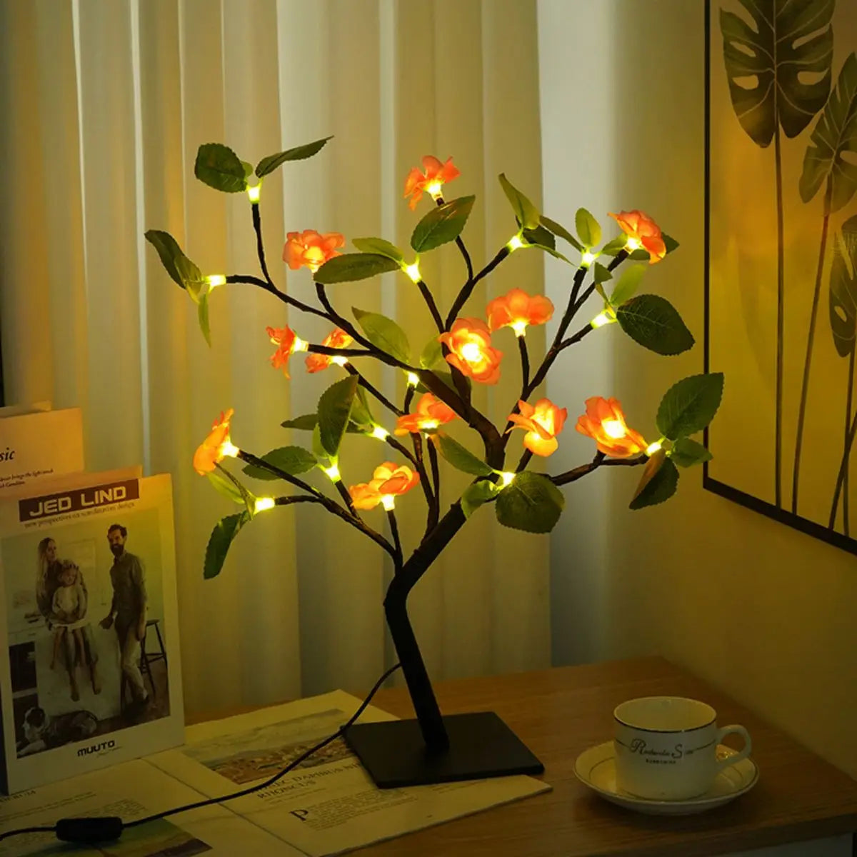 LED Blossom Tree Lamp — 24 LED Warm White Fairy Light, Bedroom Desk Decor Night Light