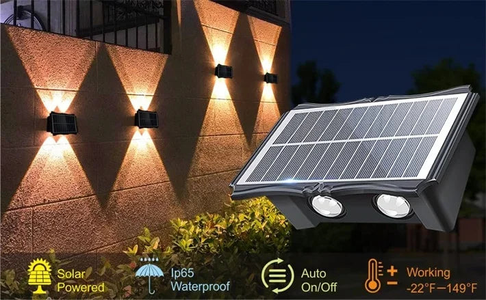 Solar Outdoor Wall Light — Up Down Waterproof Garden Sconce, IP65, Balcony Yard Patio Decor
