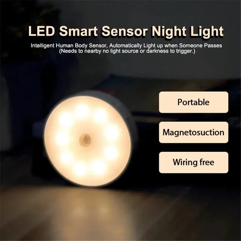 LED Motion Sensor Night Light — Rechargeable, Magnetic Mount, 3 Color Modes, Closet Bedside Cabinet
