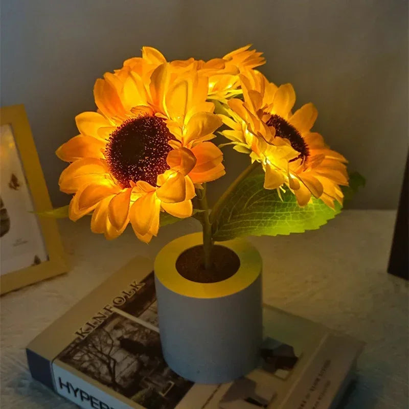 LED Sunflower Night Light — Rechargeable, Bedside Desk Lamp, Bedroom Decoration Table Light