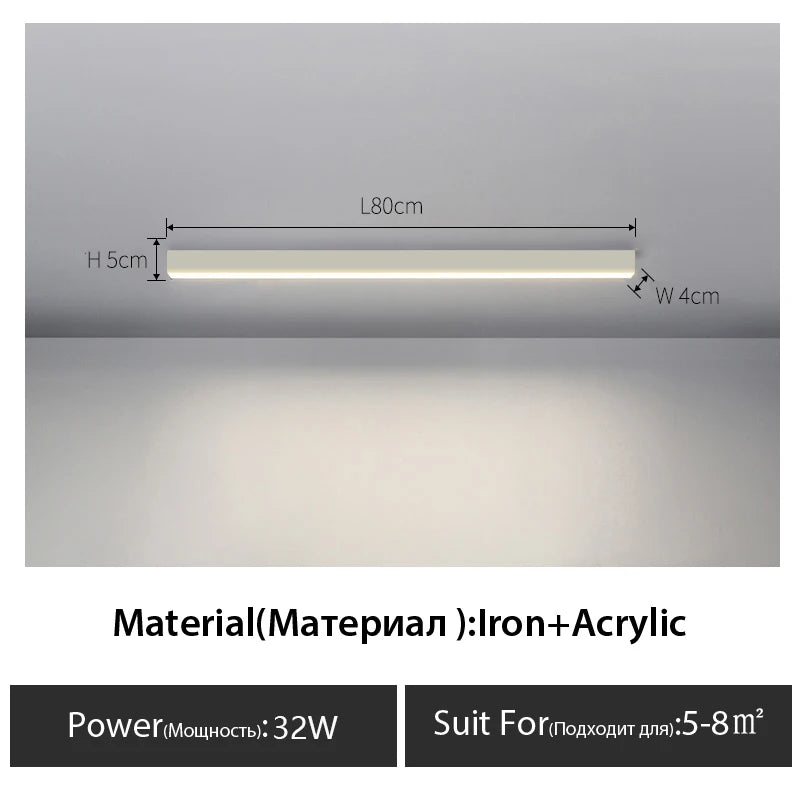 LED Ceiling Light — Linear Strip Flush Mount, Dimmable Remote, Black, Kitchen Dining Bedroom