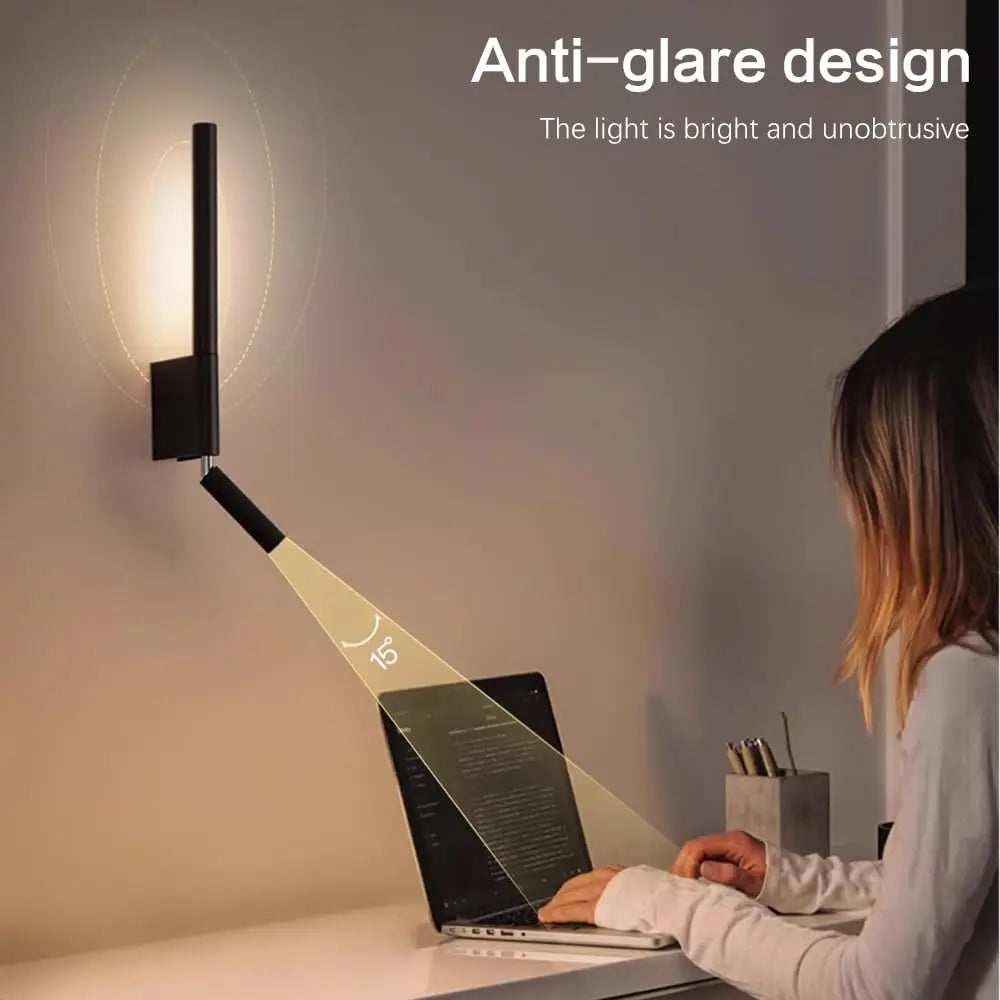 LED Wall Sconce — Adjustable Rotating Bedside Wall Light, Dimmable, Black White, Modern Indoor