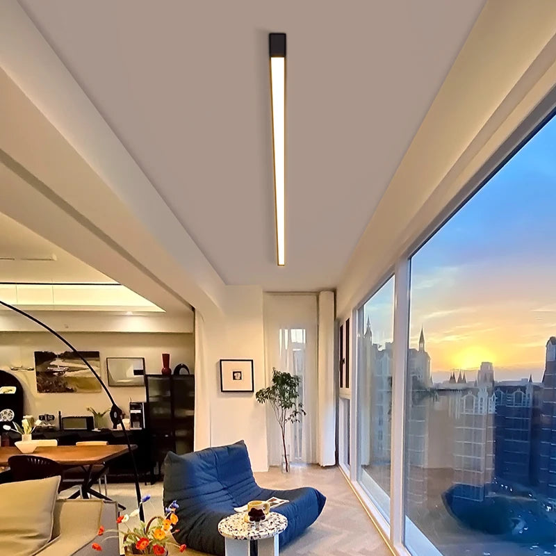 LED Ceiling Light — Linear Strip Flush Mount, Dimmable Remote, Black, Kitchen Dining Bedroom