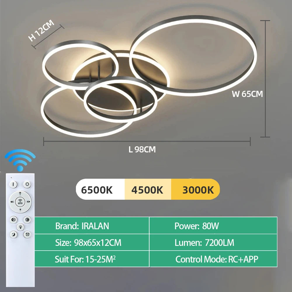 LED Ceiling Chandelier — Infinite Dimming 3-Color Remote Control, Multi-Head, Living Room Bedroom