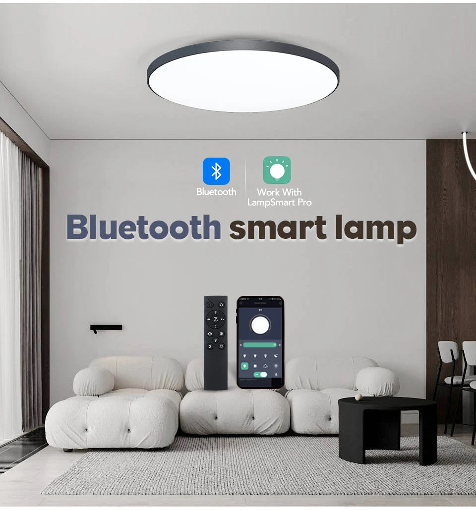 LED Ceiling Light — Smart Dimmable App Remote Control, 3000–6000K, Black White, Bedroom Living Room