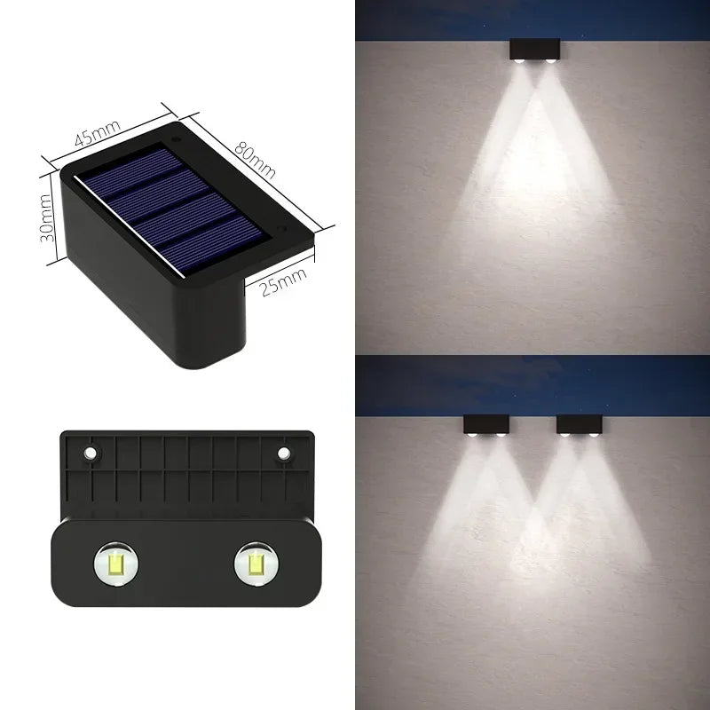 Solar Wall Lights Outdoor — IP65 Waterproof, Garden Fence Stair Pathway Step Lighting
