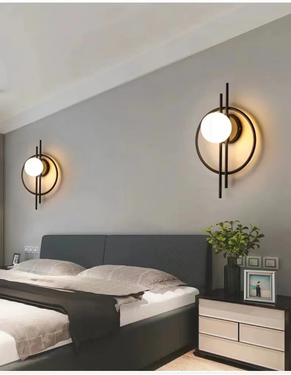 Wall Sconce — Up Down Frosted Glass Wall Light, Touch Switch, Bedroom Living Room Hallway