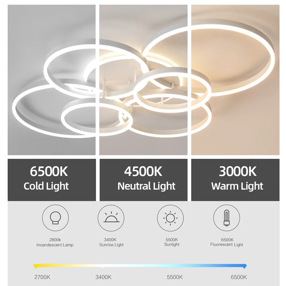 LED Ceiling Chandelier — Infinite Dimming 3-Color Remote Control, Multi-Head, Living Room Bedroom