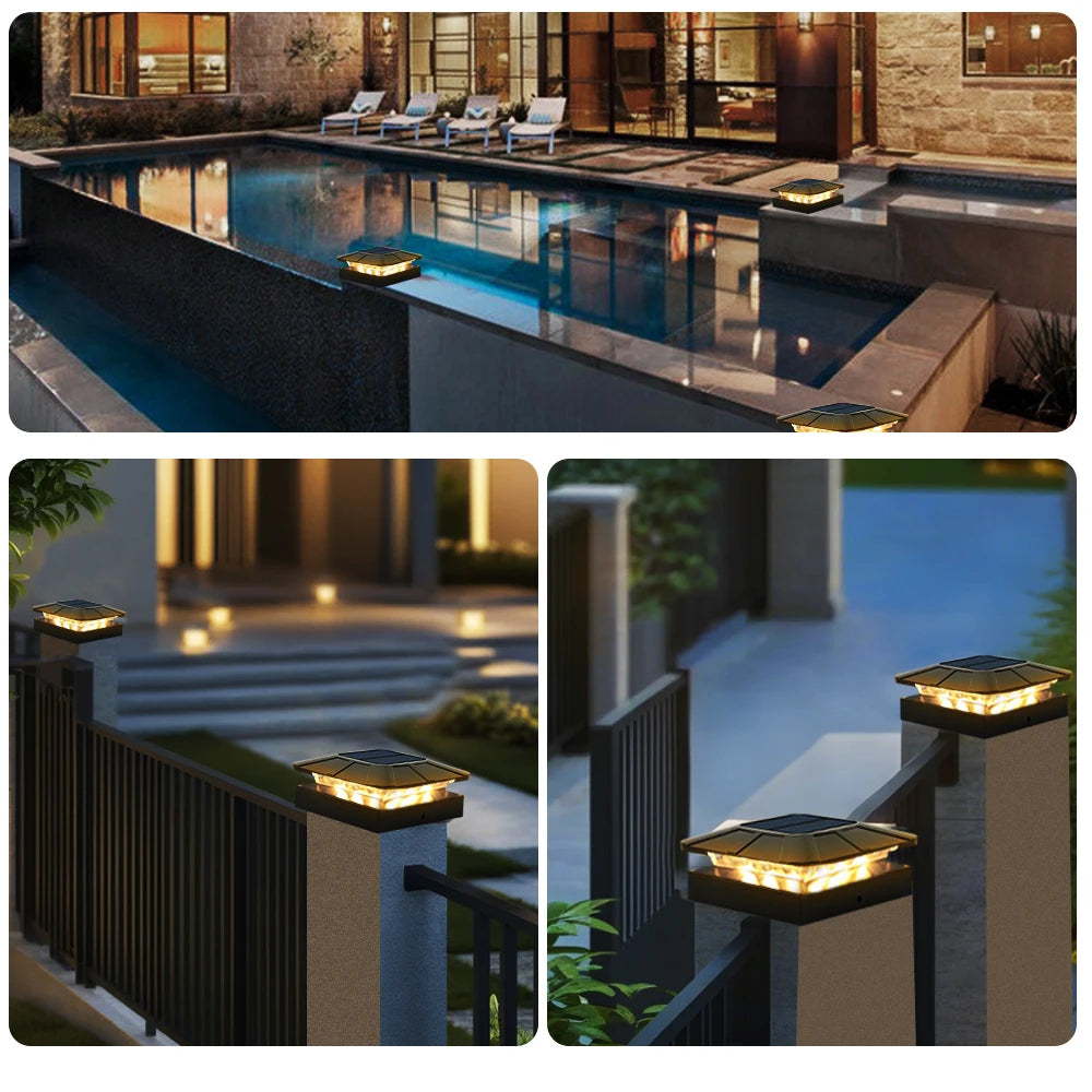 Solar Post Cap Lights — 4-Inch Fence Post Solar Light, IP65 Waterproof, 3 Color Modes, Yard Deck