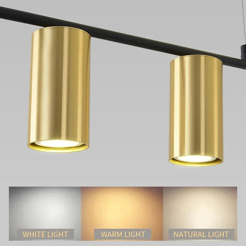 Modern LED Pendant Chandelier — 5-Light Linear Bar, Black or Gold, Kitchen Dining Room Living Room