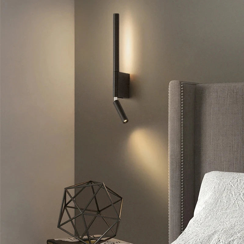 LED Wall Sconce — Adjustable Rotating Bedside Wall Light, Dimmable, Black White, Modern Indoor