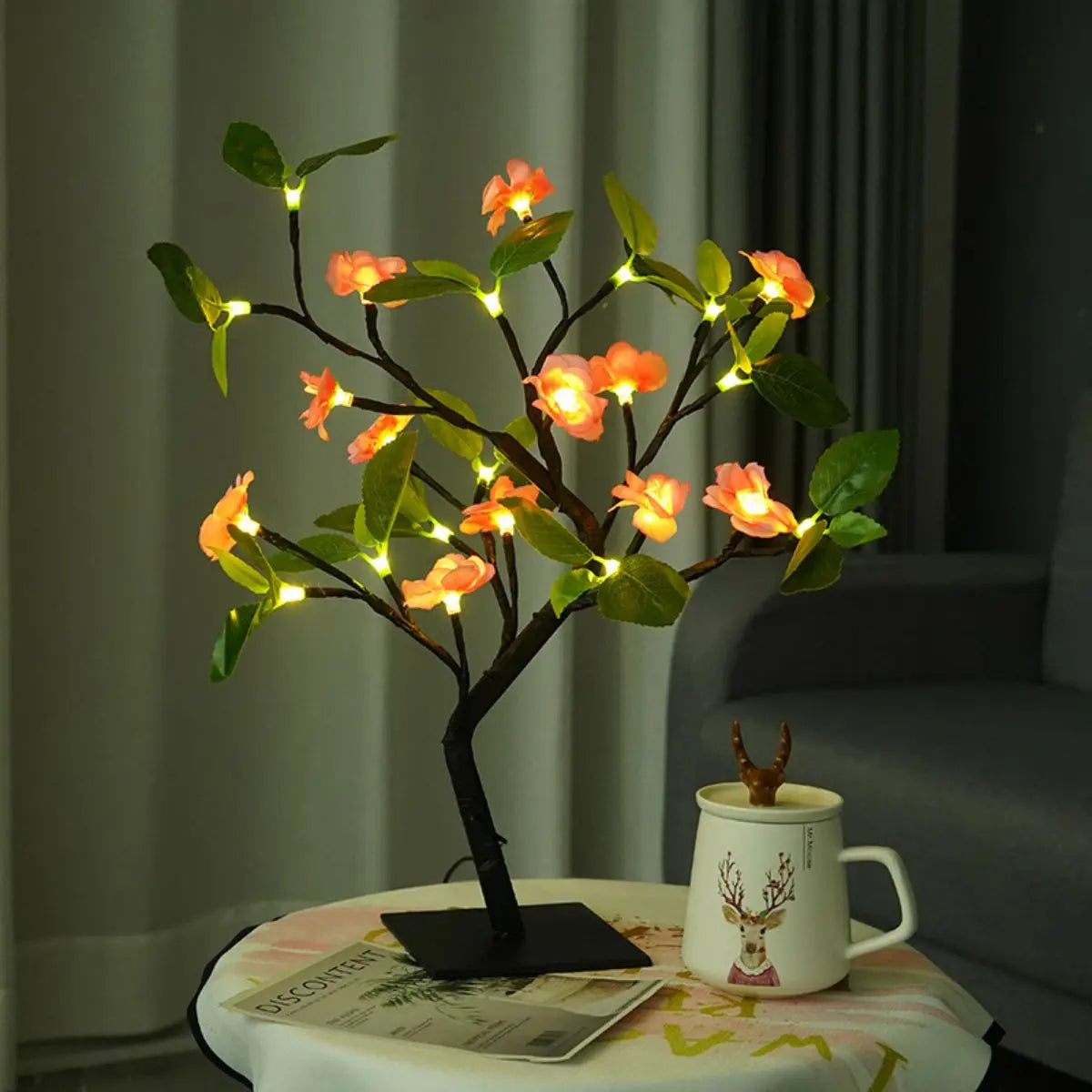LED Blossom Tree Lamp — 24 LED Warm White Fairy Light, Bedroom Desk Decor Night Light