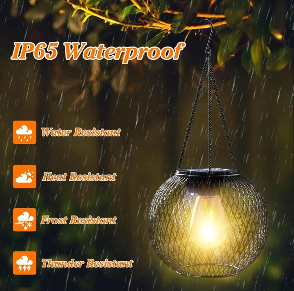 Solar Hanging Lantern — Decorative Outdoor Metal Fairy Light, Waterproof, Garden Patio Yard