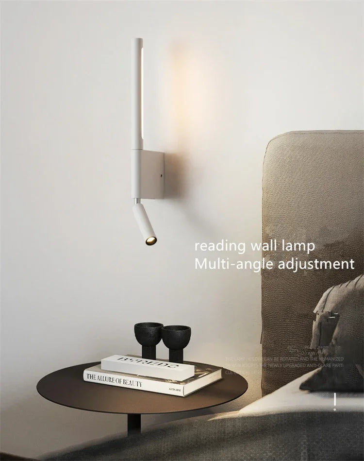 LED Wall Sconce — Adjustable Rotating Bedside Wall Light, Dimmable, Black White, Modern Indoor