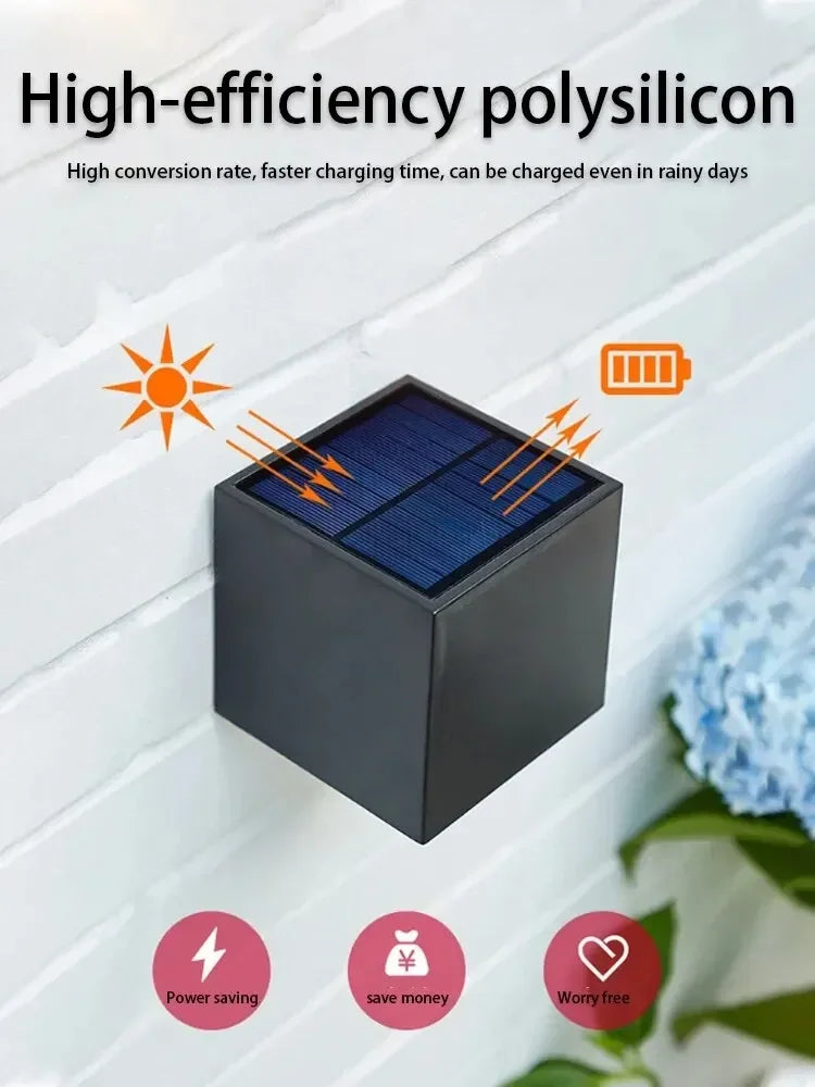 Solar Wall Sconce — Square Outdoor Garden Light, Warm White RGB, IP Waterproof, Porch Fence