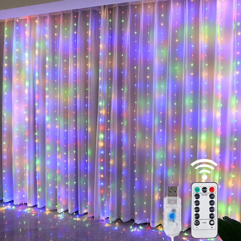 LED Fairy String Curtain Lights — 8 Mode Remote Control, USB, Bedroom Holiday Decor