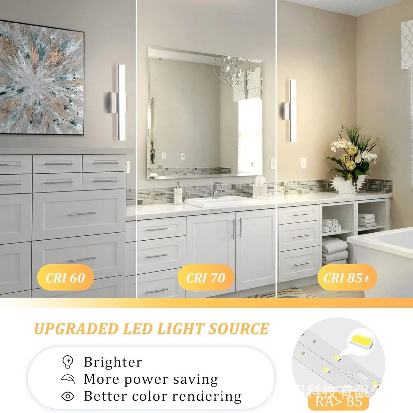 Bathroom Vanity Light Bar — IP44 Mirror Light, Aluminum, Modern Bath Wall Sconce, Black Silver
