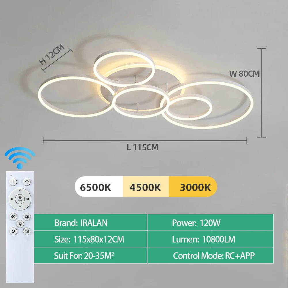 LED Ceiling Chandelier — Infinite Dimming 3-Color Remote Control, Multi-Head, Living Room Bedroom