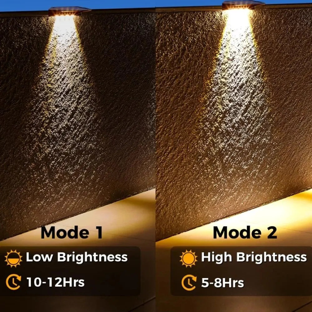 Solar Fence Wall Lights 2-Pack — Outdoor Waterproof Deck Lights, Fence Post Yard Pathway