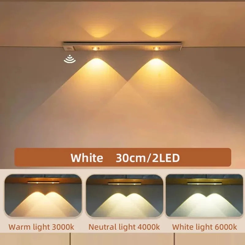 LED Under Cabinet Light — Motion Sensor, 3 Color Temps, Dimmable, Rechargeable, Kitchen Wardrobe