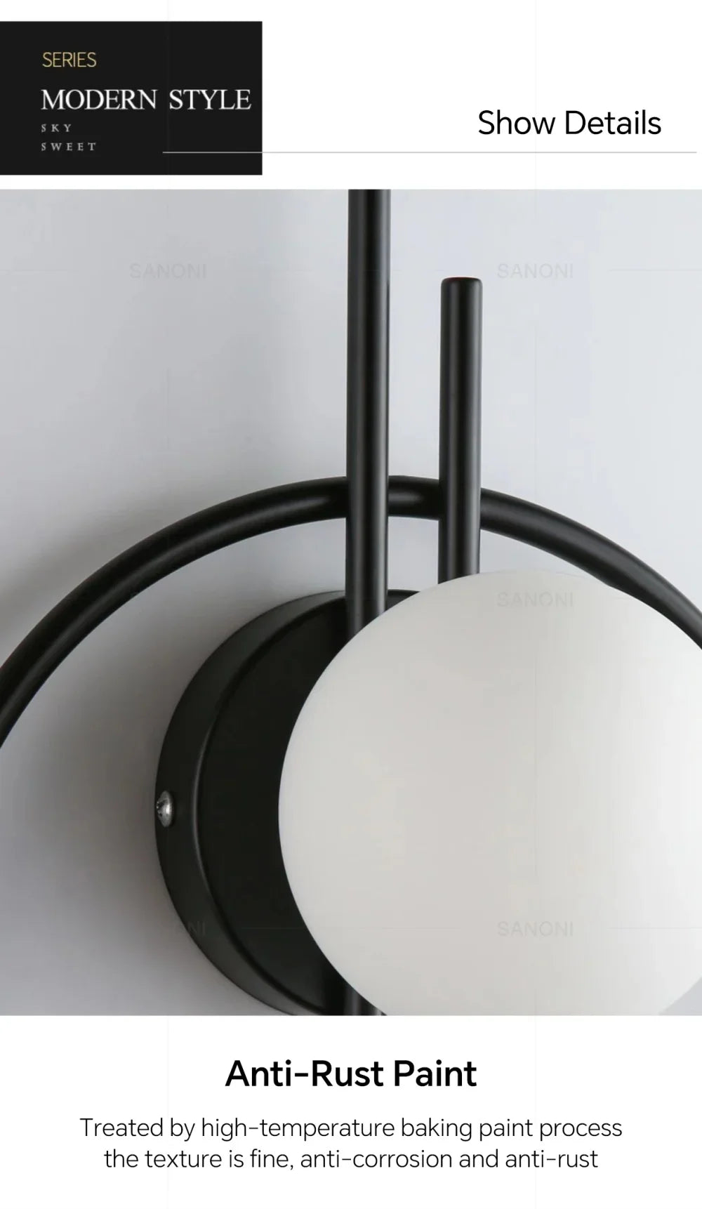 Wall Sconce — Up Down Frosted Glass Wall Light, Touch Switch, Bedroom Living Room Hallway