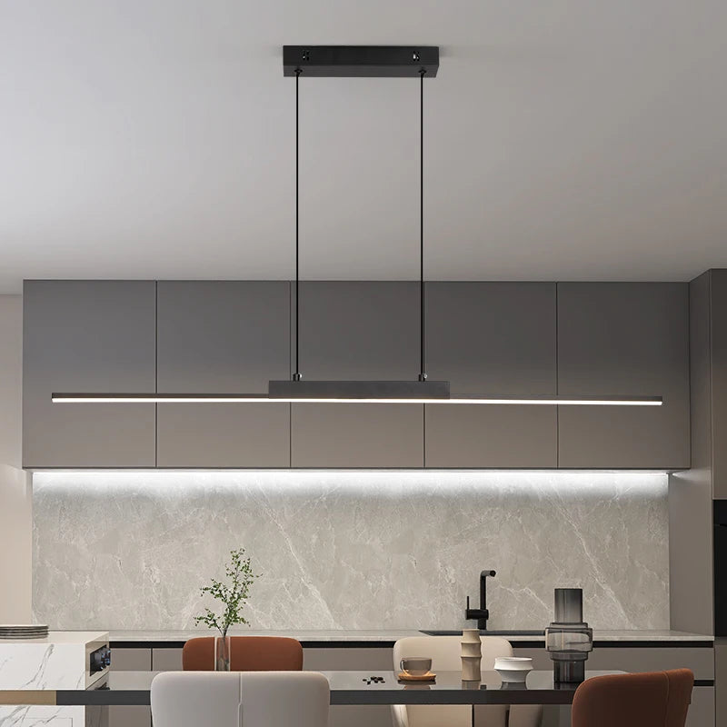 Linear Pendant Light — 26W Dimmable Long Chandelier, Dining Room Kitchen Living Room, Black