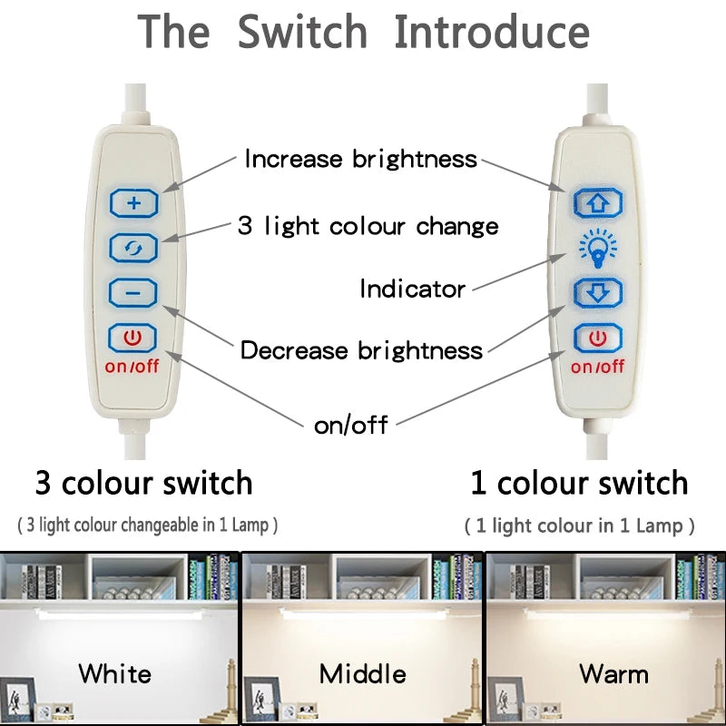 LED Under Cabinet Bar Light — USB Plug, Dimmable, 3 Color Temps, Magnetic Mount, Kitchen Bedroom