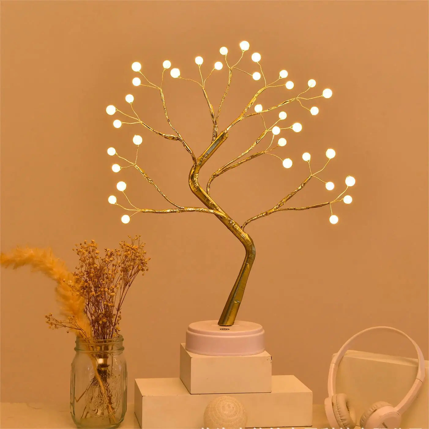 LED Tabletop Tree Lamp — DIY Bendable Branches, Warm White, USB or Battery Powered