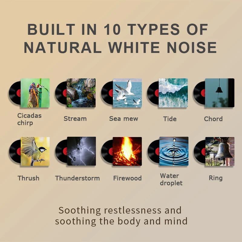 Mini Night Light with White Noise — 10 Sounds, Color Lighting, Timer, Rechargeable, Portable