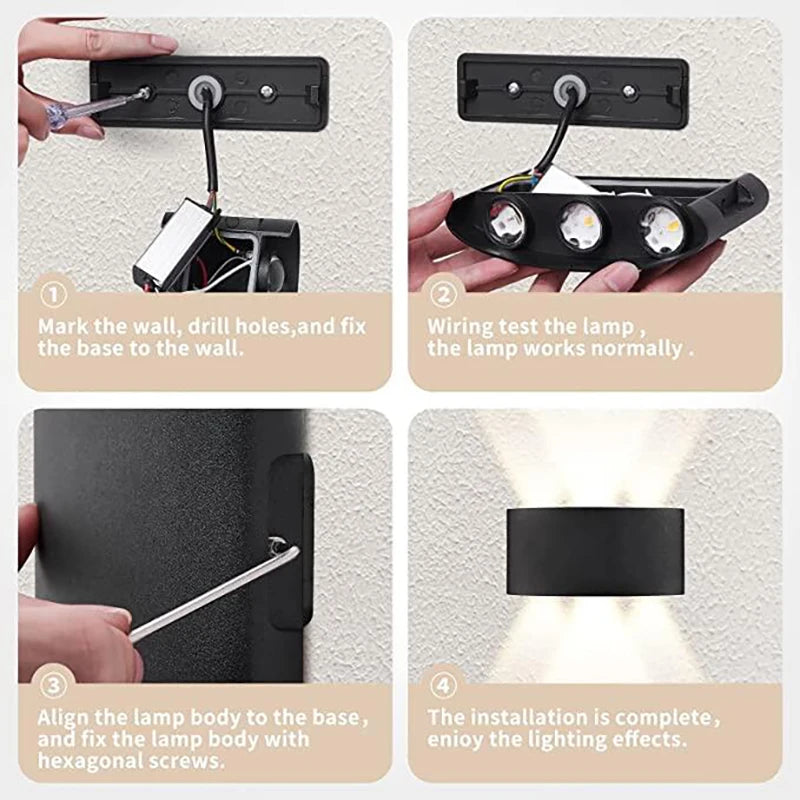 Aluminum Wall Sconce — Up Down Indoor Outdoor Wall Light, Black White, Hallway Bedroom Living Room