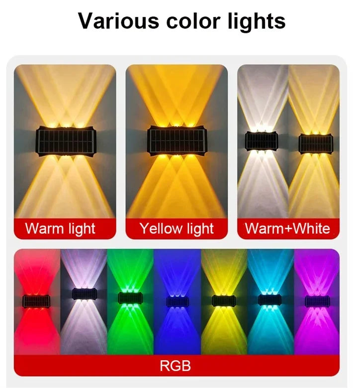 Solar Outdoor Wall Light — Up Down Waterproof Garden Sconce, IP65, Balcony Yard Patio Decor