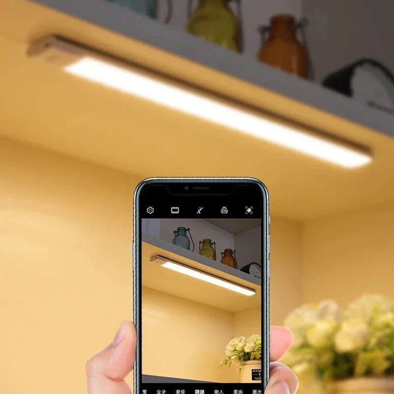 LED Under Cabinet Bar Light — Motion Sensor, Rechargeable, Magnetic Mount, Aluminum, Kitchen Closet