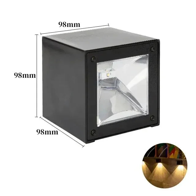 Solar Wall Sconce — Square Outdoor Garden Light, Warm White RGB, IP Waterproof, Porch Fence