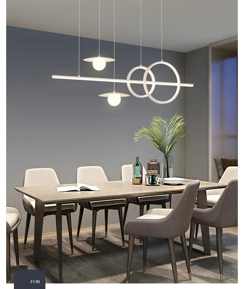 Linear Island Pendant Light — Dimmable Kitchen Island Chandelier, Remote Control, White Black