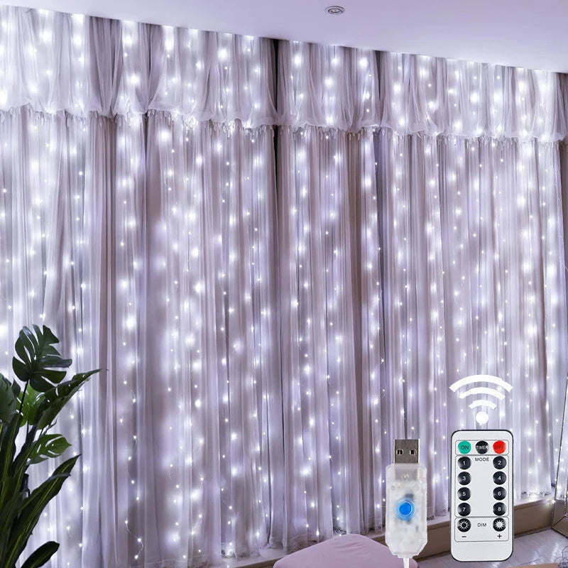 LED Fairy String Curtain Lights — 8 Mode Remote Control, USB, Bedroom Holiday Decor
