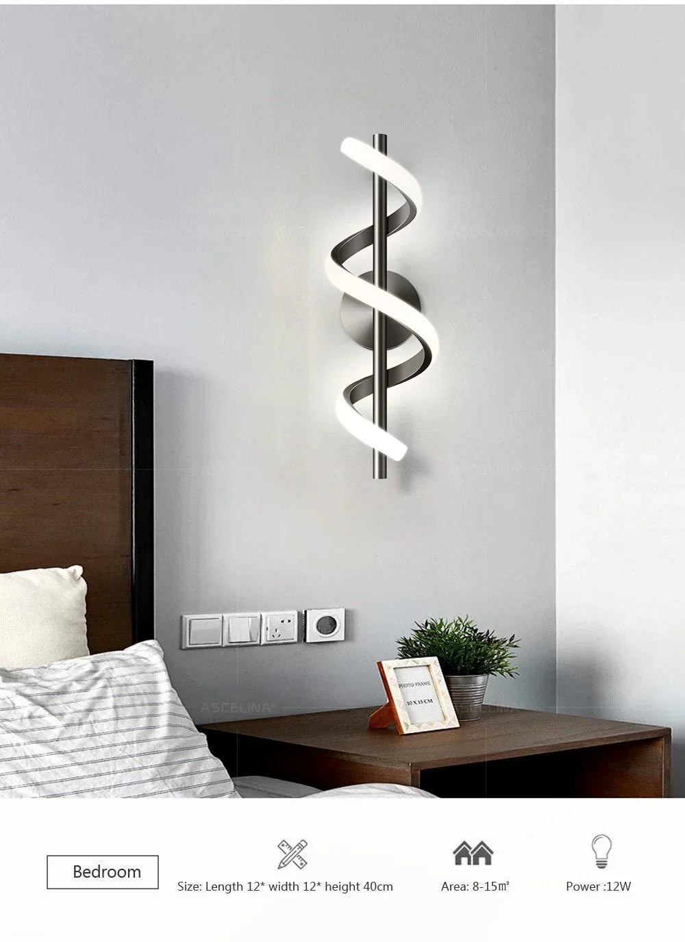 Wall Sconce — Spiral Acrylic Up Down Wall Light, 12W Tricolor, Bedroom Living Room Corridor