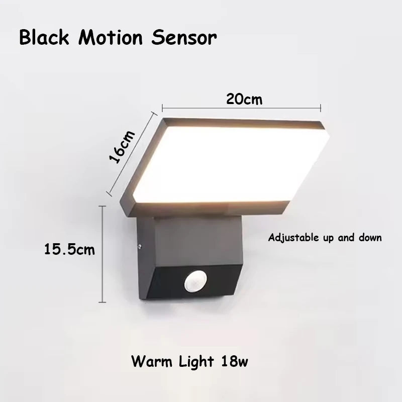 LED Outdoor Wall Light — IP65 Waterproof Motion Sensor, Foldable Modern Porch Lamp