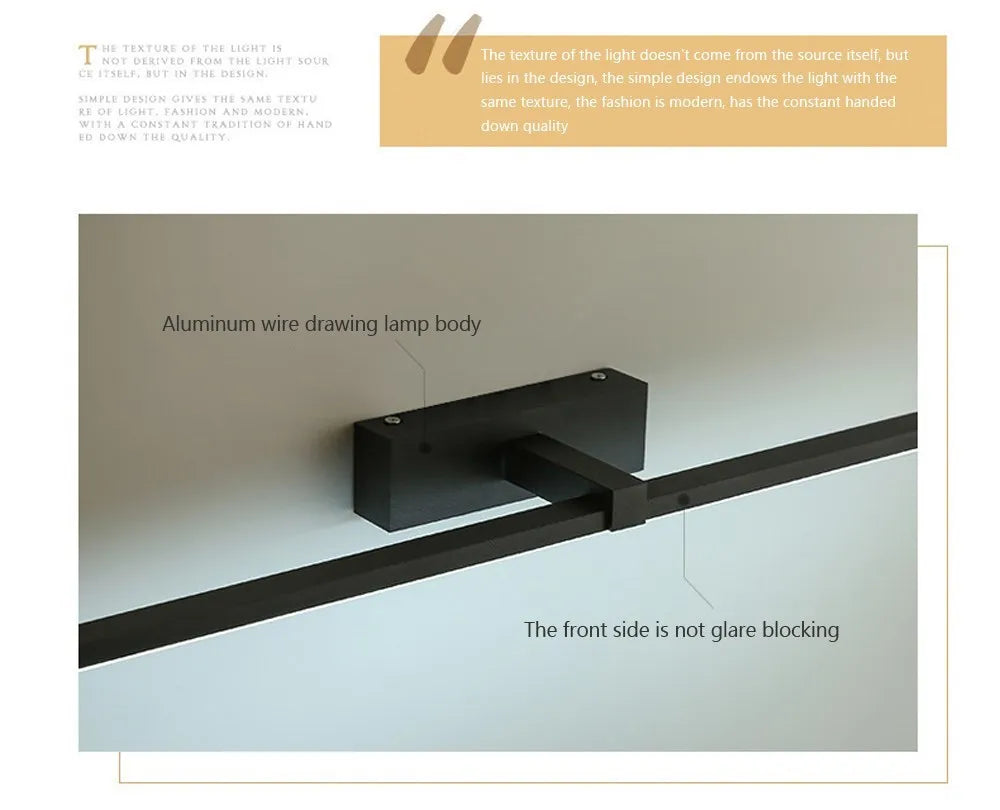 Bathroom Vanity Mirror Wall Light — Touch Switch, Slim Aluminum, Makeup Light, Black White