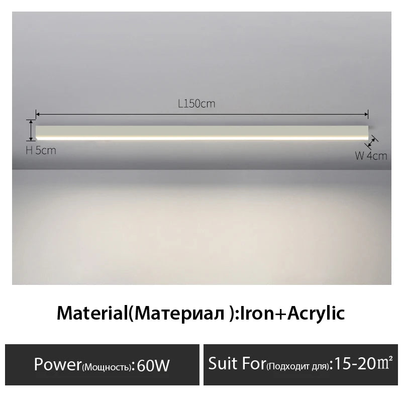 LED Ceiling Light — Linear Strip Flush Mount, Dimmable Remote, Black, Kitchen Dining Bedroom