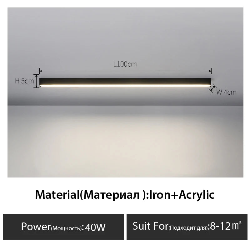 LED Ceiling Light — Linear Strip Flush Mount, Dimmable Remote, Black, Kitchen Dining Bedroom